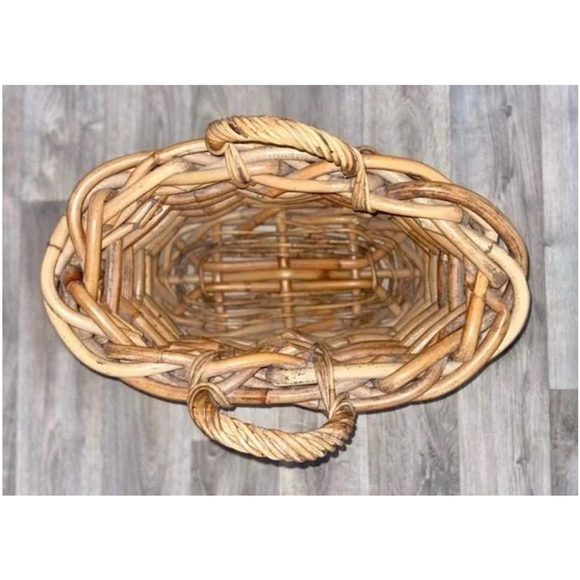 Large vintage Woven‎ Rattan Basket Bamboo Bin Boho Blanket Storage - Picture 7 of 11